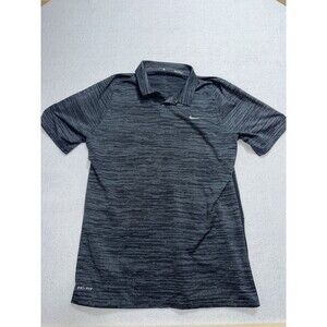 Nike Tiger Woods Collection Dri-Fit Golf Polo Men's L Black Gray Stripe